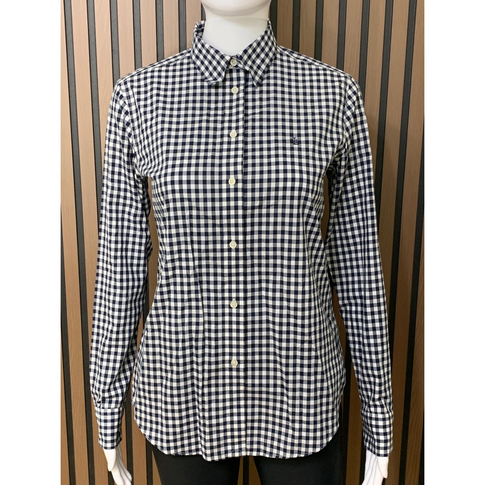 Lauren Ralph Lauren Women's Navy Gingham Non Iron Cotton Shirt SP